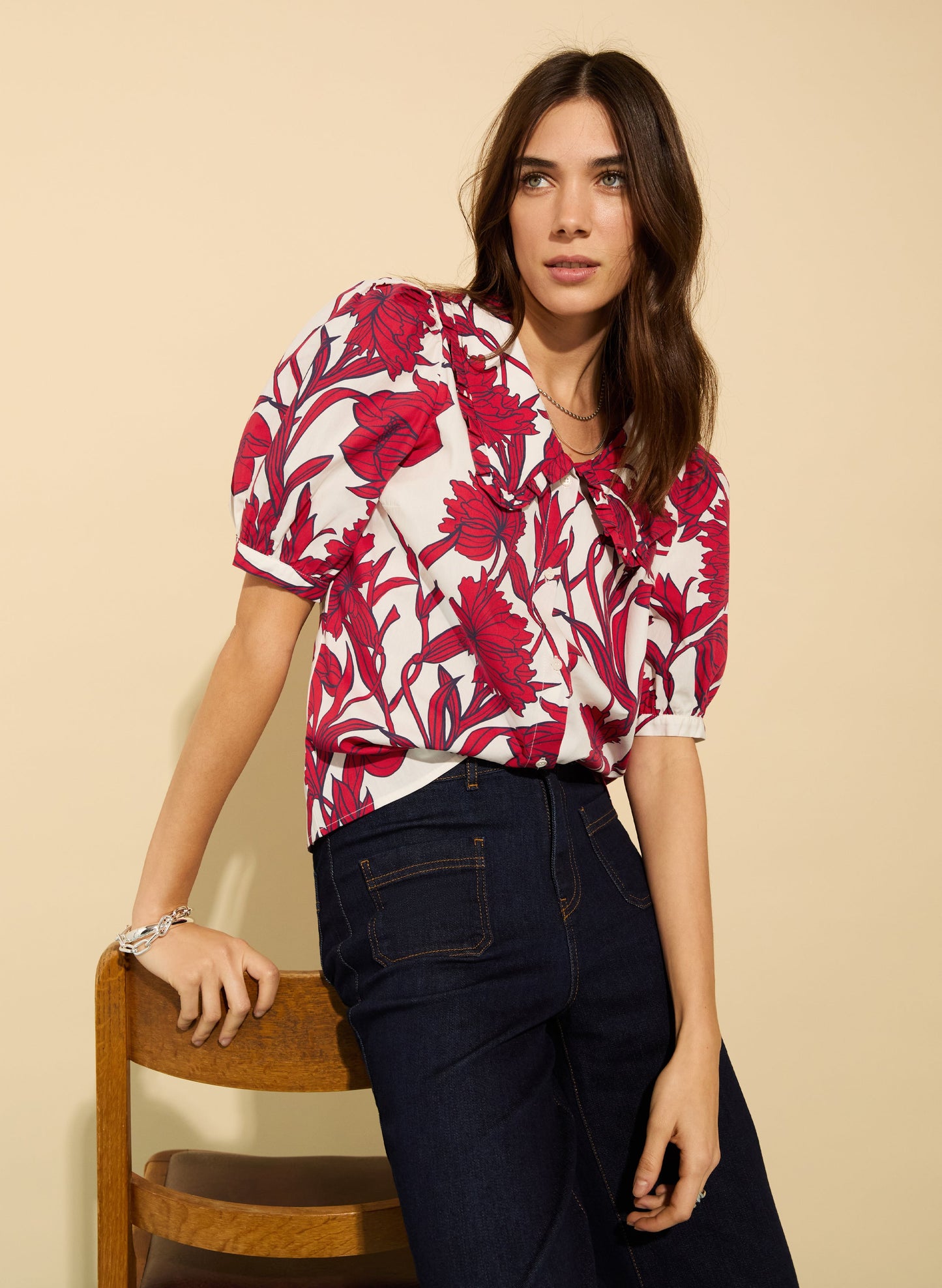 Rosana Organic Cotton Collar Blouse Crimson Dahlia