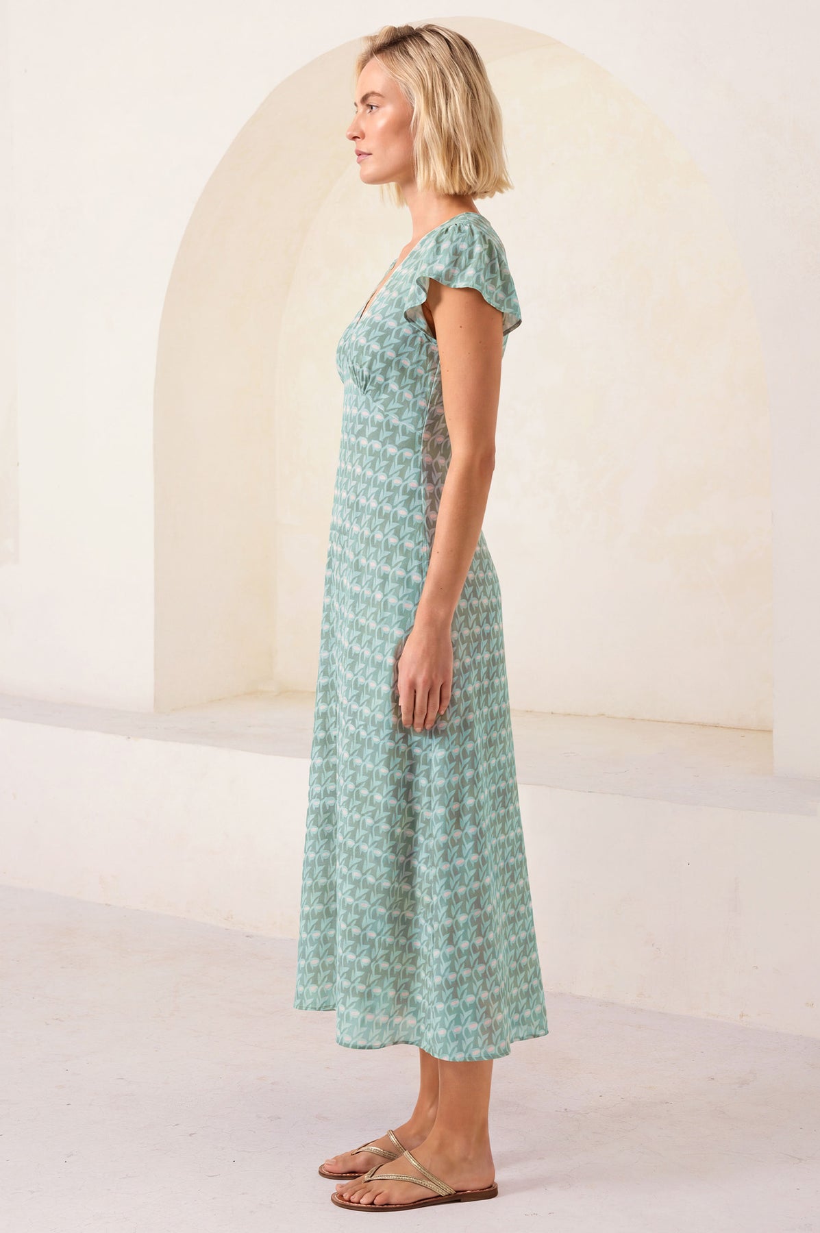 Sophie Viscose Dress - Sage/White