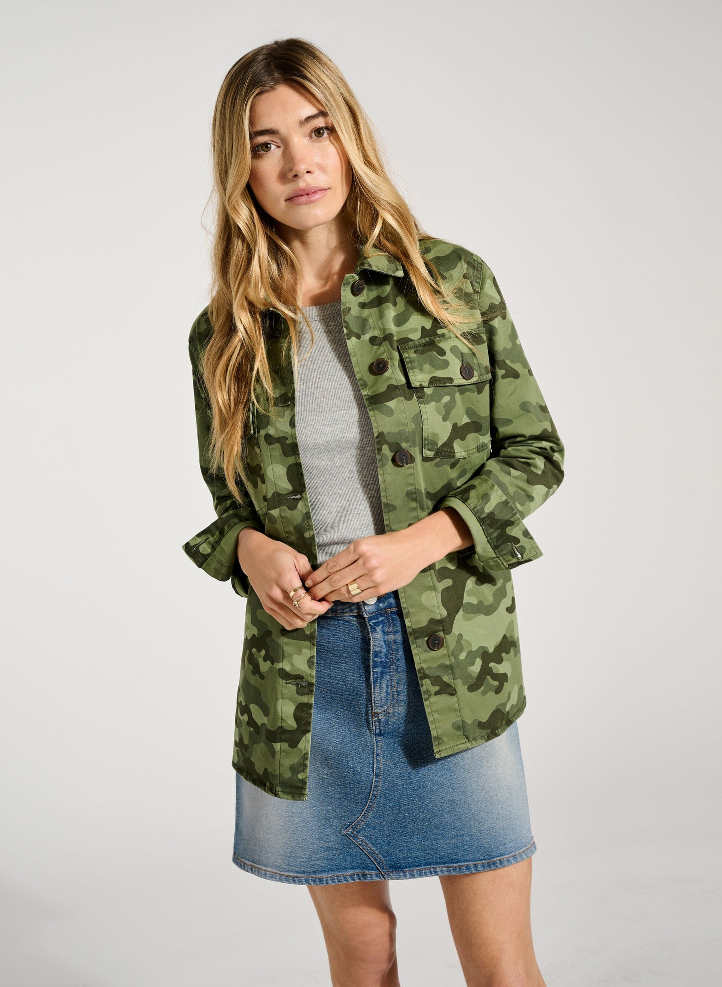 Liz Cotton Jacket / Khaki Camouflage Print