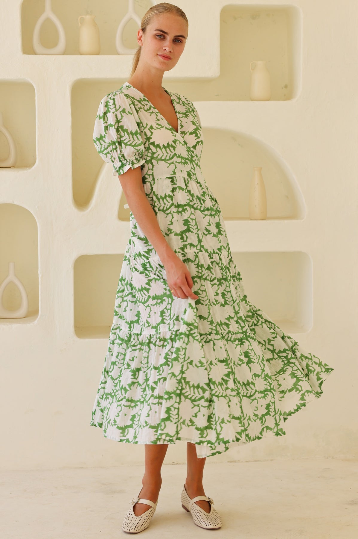 Surbhi Short Sleeve - Ecru/Green