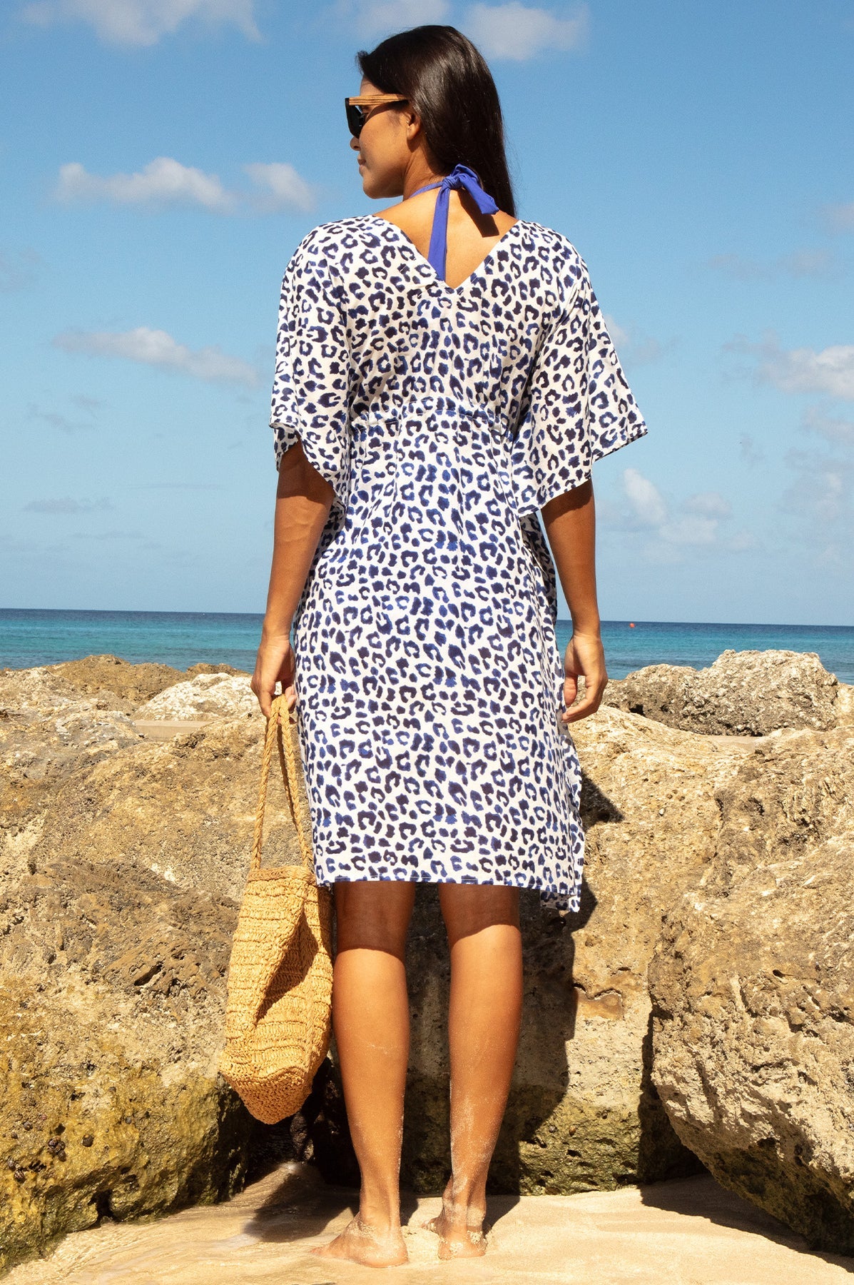 Manilla Organic Cotton Kaftan - White/Navy