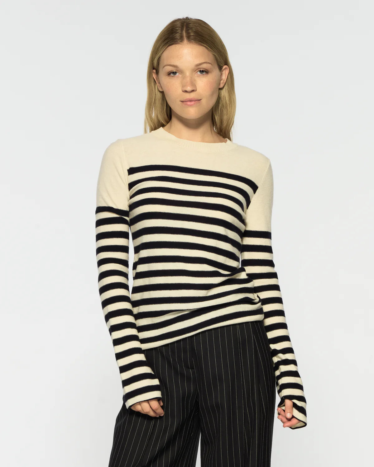 Striped Fitted Jumper - Cream/Navy