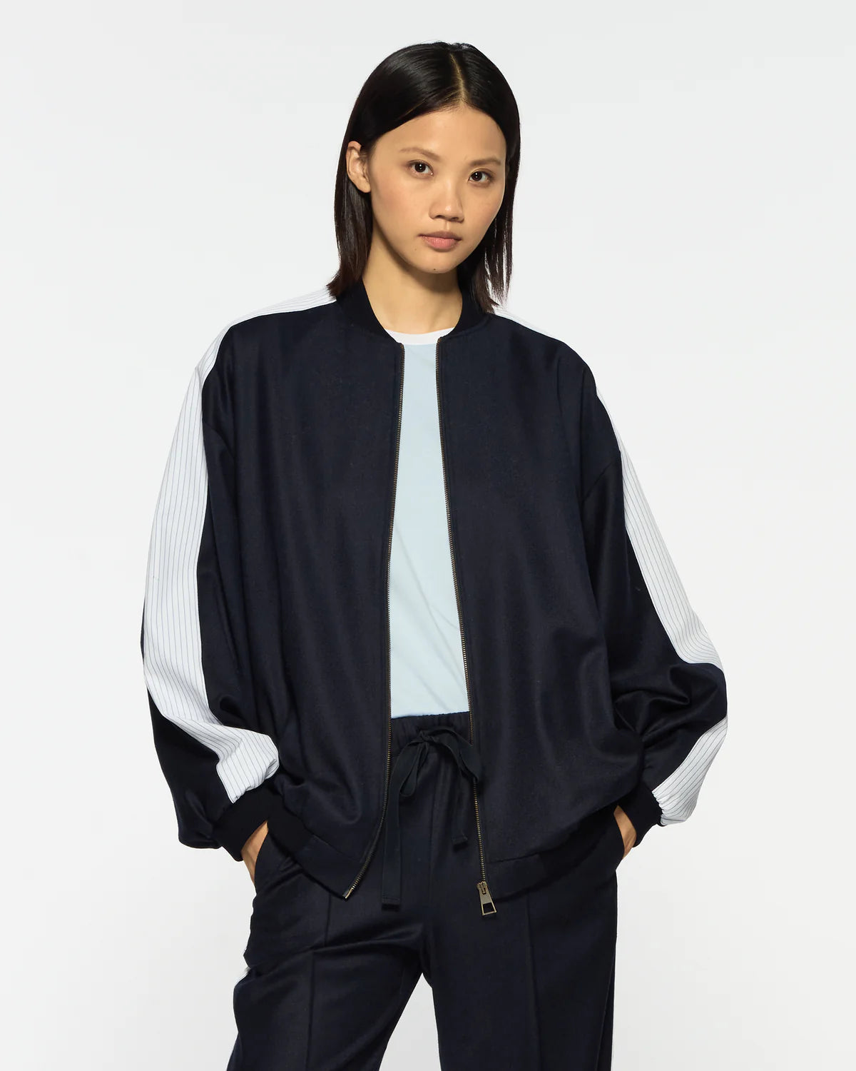 Bomber Jacket - Navy Blue Wool