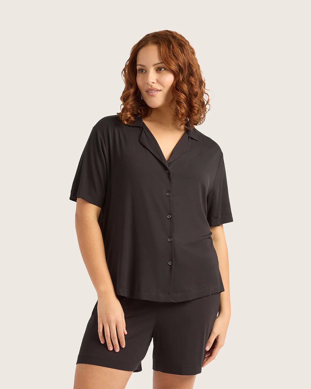 Bamboo Short Sleeve Sleep Shirt - Black