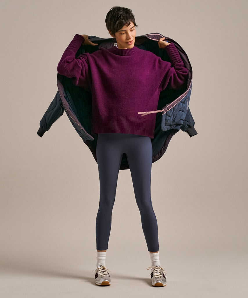 Throw On Knitted Crew Neck Jumper - Damson