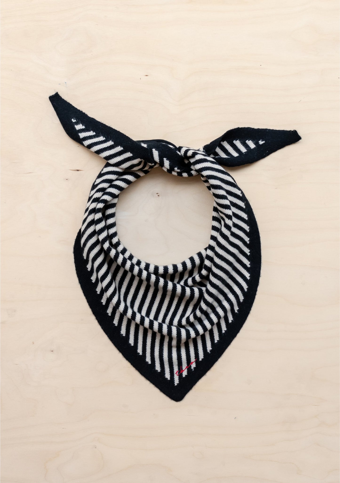 Merino Wool Triangle Scarf - Black Stripe