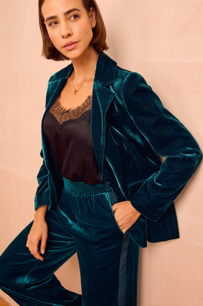 Velvet Side Stripe Viscose Trousers - Teal