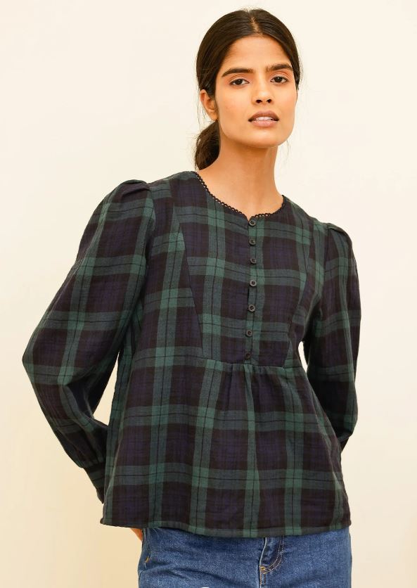 Checked Double Cloth Organic Cotton Blouse