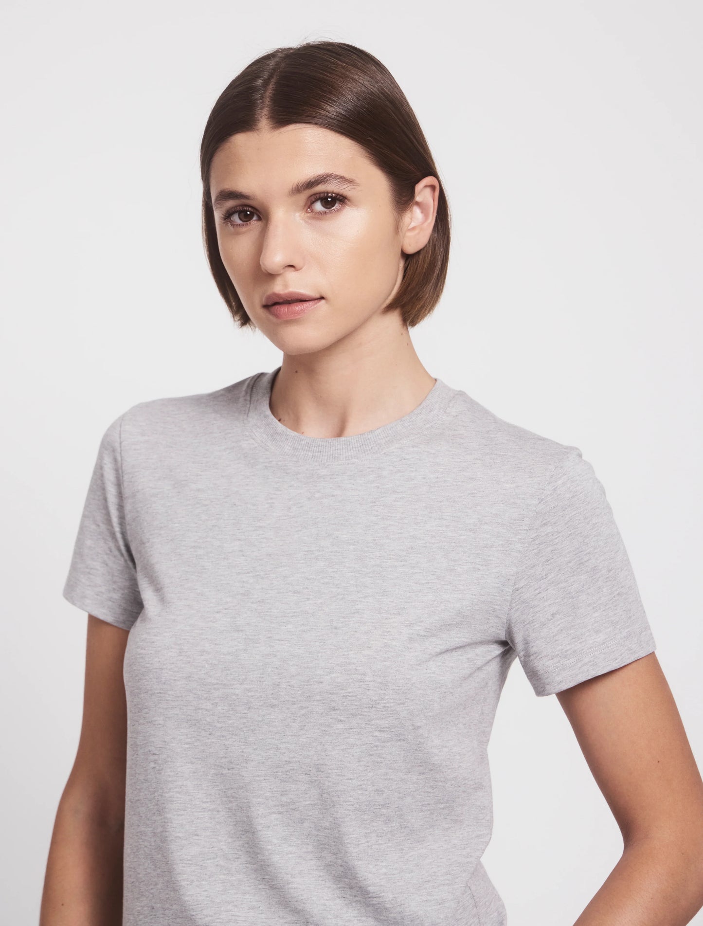 Lightweight Cotton fitted T-Shirt in Grey Marl - Organic