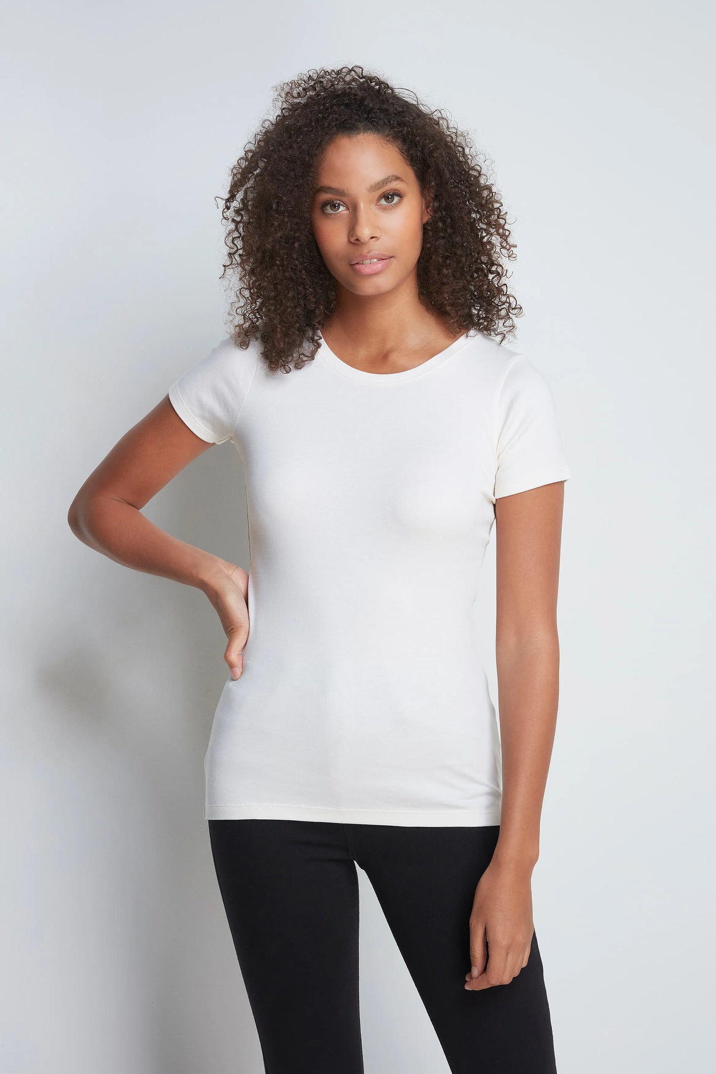 Short Sleeve Crew Neck Cotton Modal Blend T-shirt Cream
