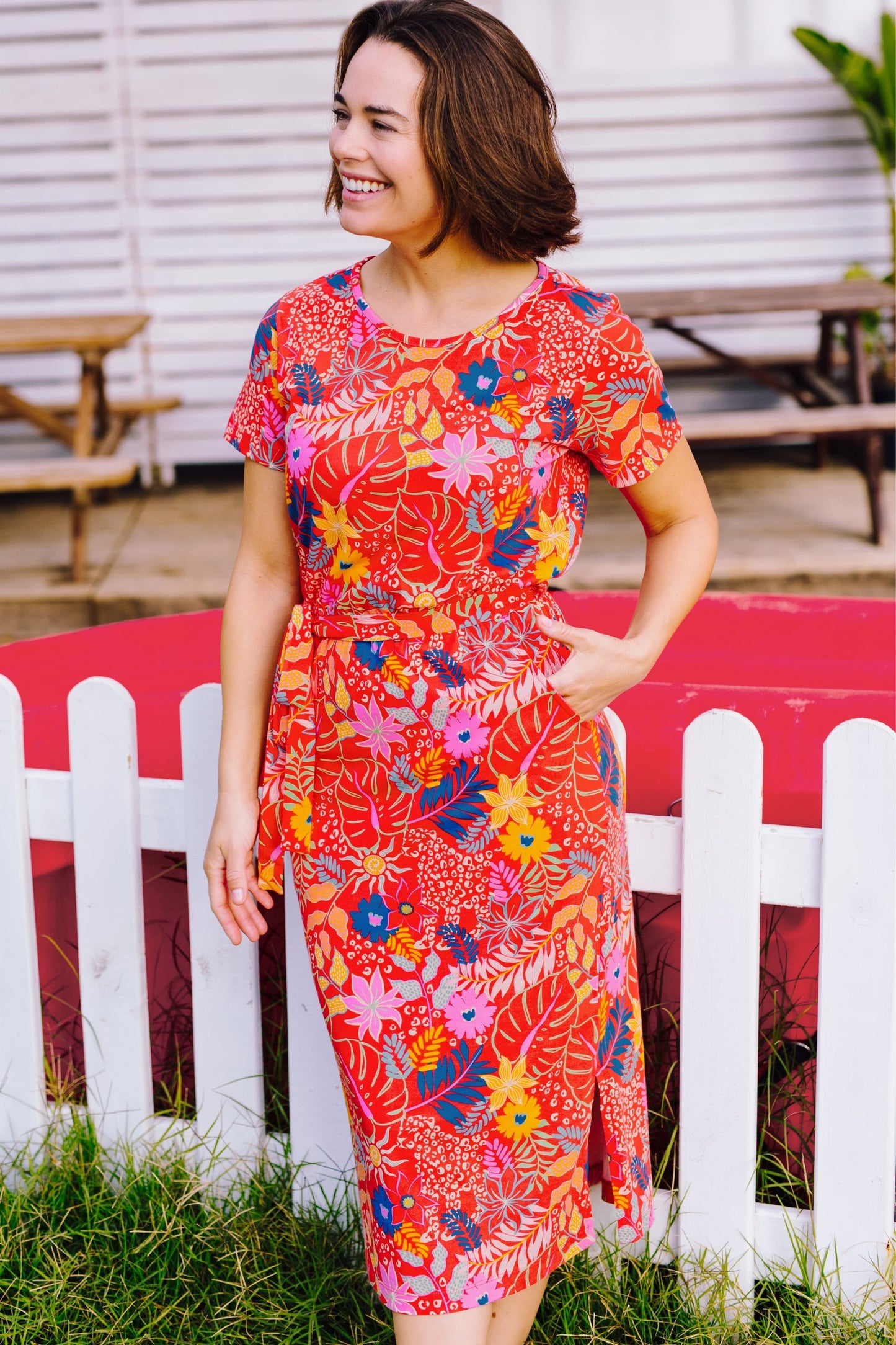 Flissy Jersey Midi Dress - Red, Painted Jungle