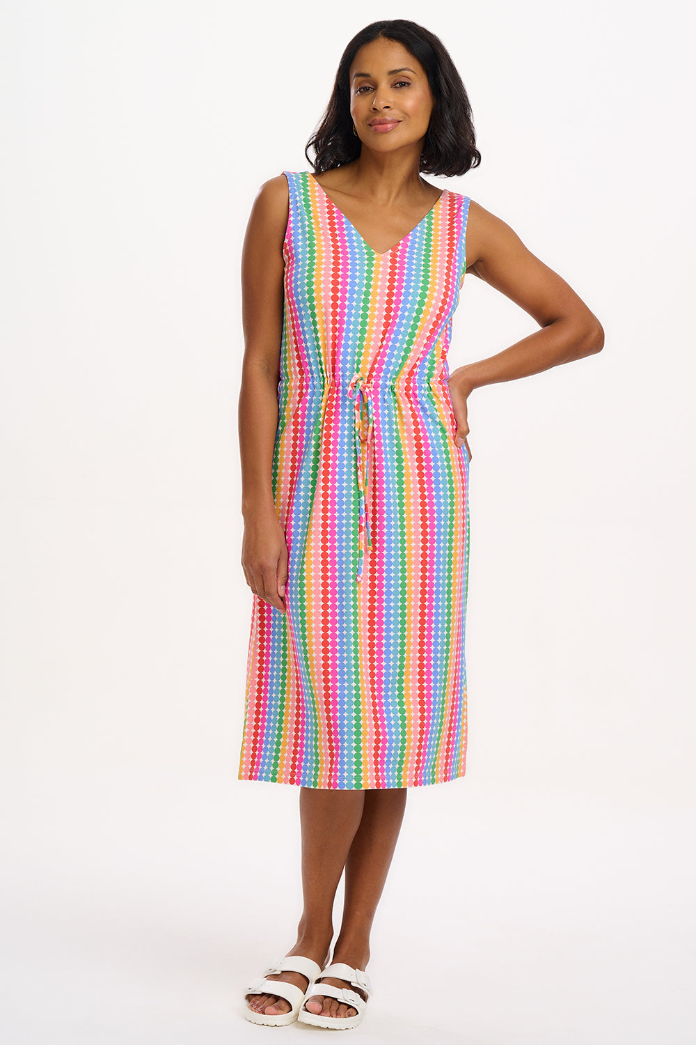 Gilly Jersey Midi Dress - Multi, Rainbow Circles