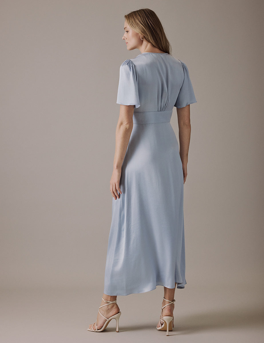 Pale Blue V-Neck Midi Erin Dress