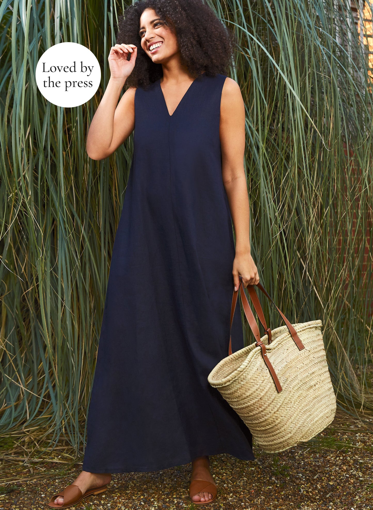 Janie Linen Dress Navy