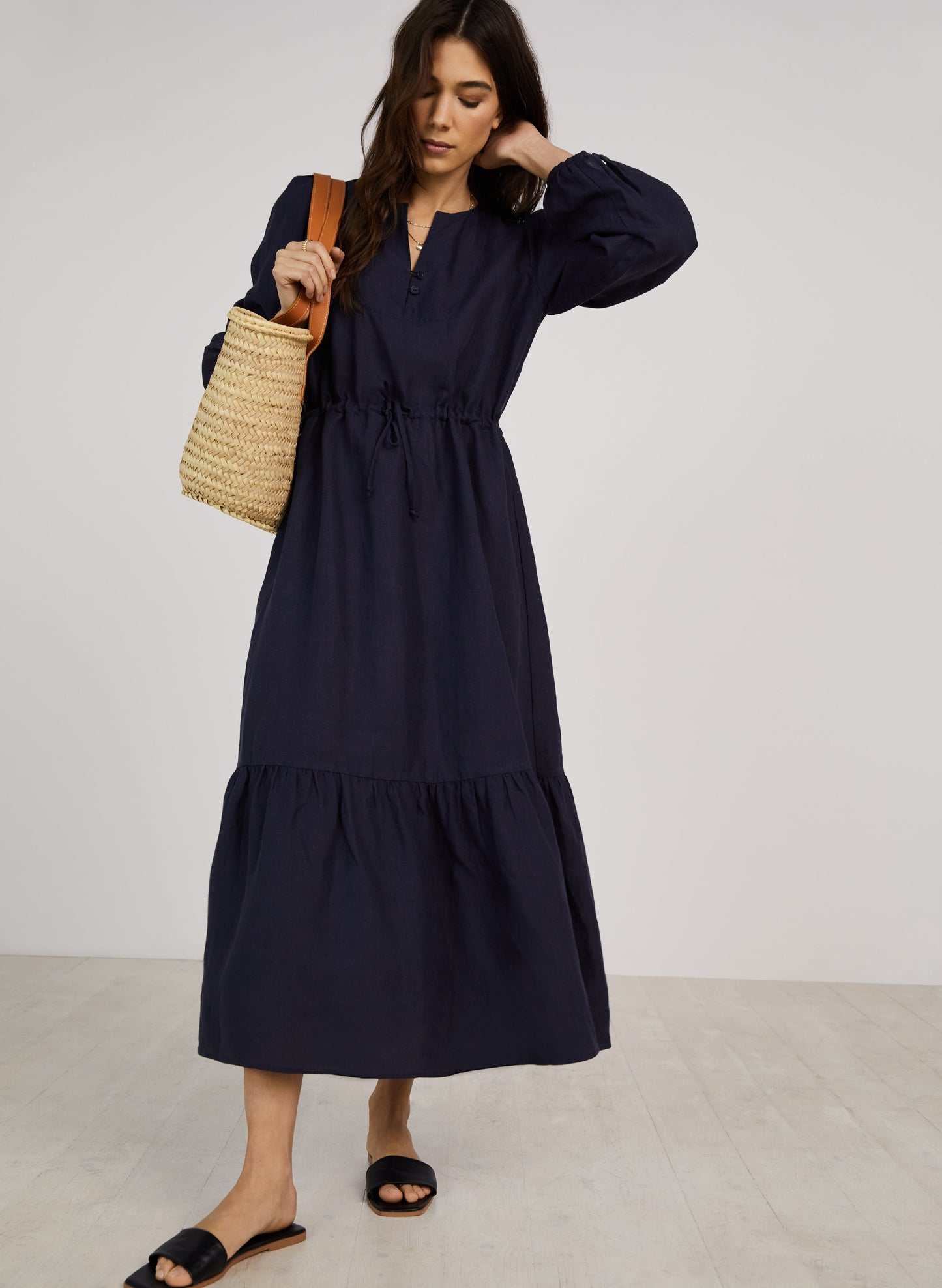 Maxine Hemp Drawstring Dress Navy