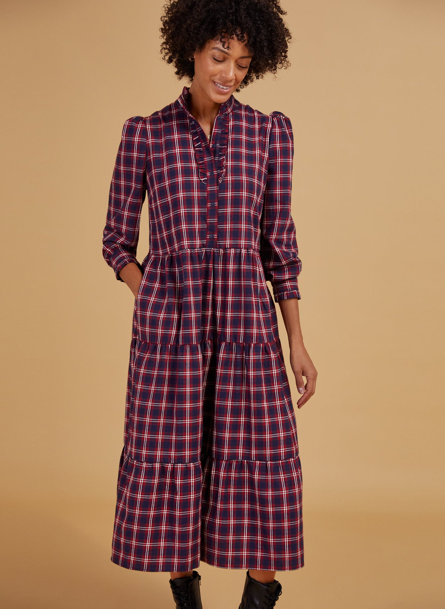 Cara Organic Dress Red Check
