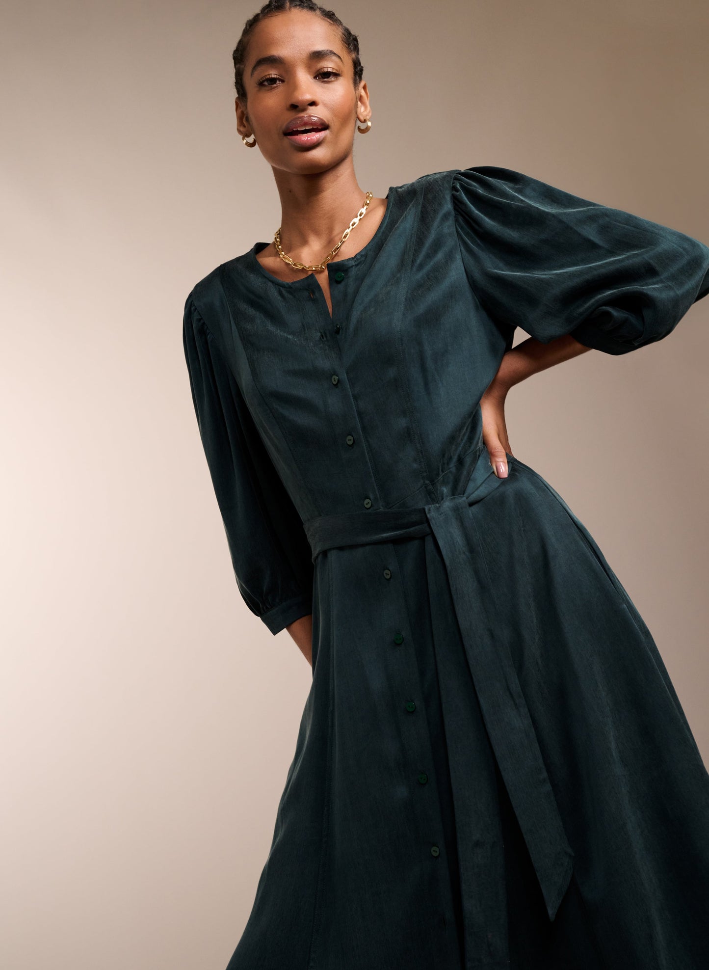 Malin Recycled Cupro Dress / Dark Green