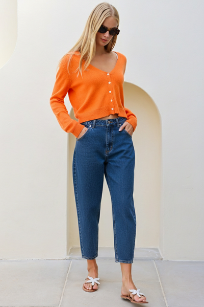V Neck Cardigan - Orange