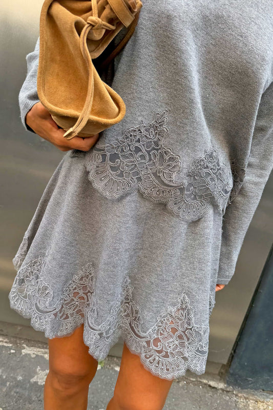 Grey Marl Skirt with Lace