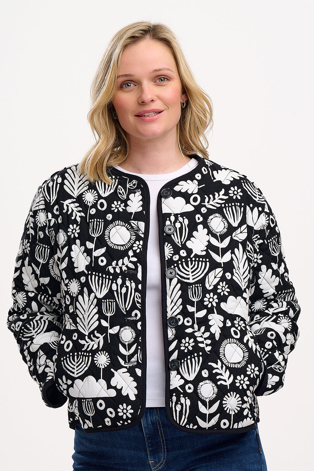 Rocco Quilted Jacket - Monochrome, Folk Floral