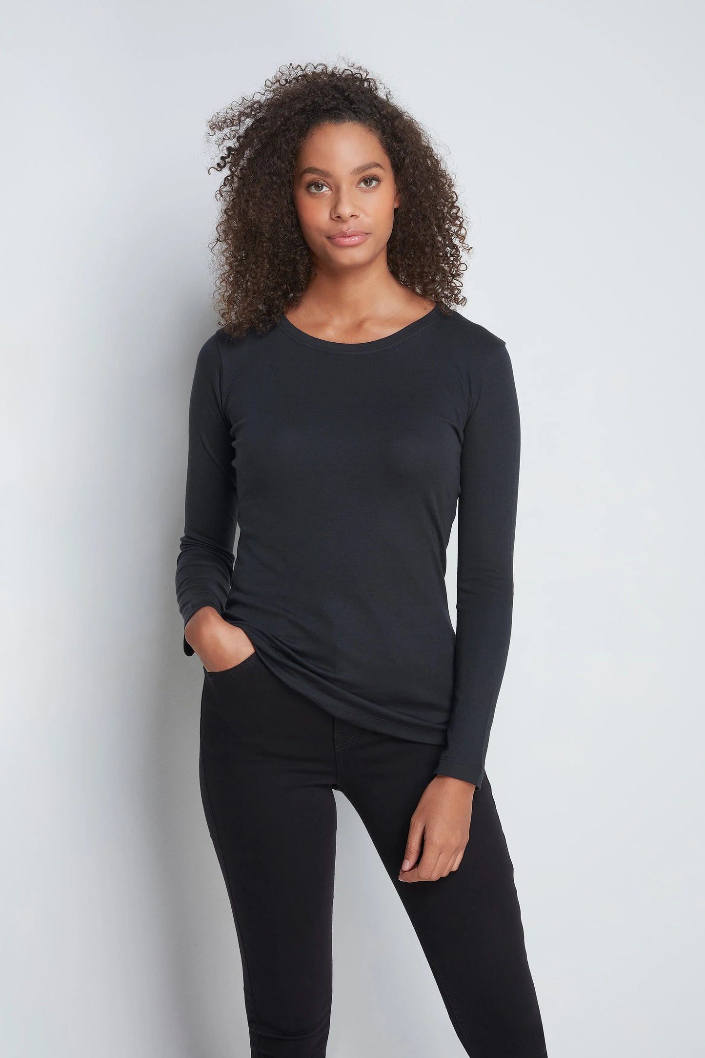 Long Sleeve Crew Neck Cotton Modal Blend T-shirt Black