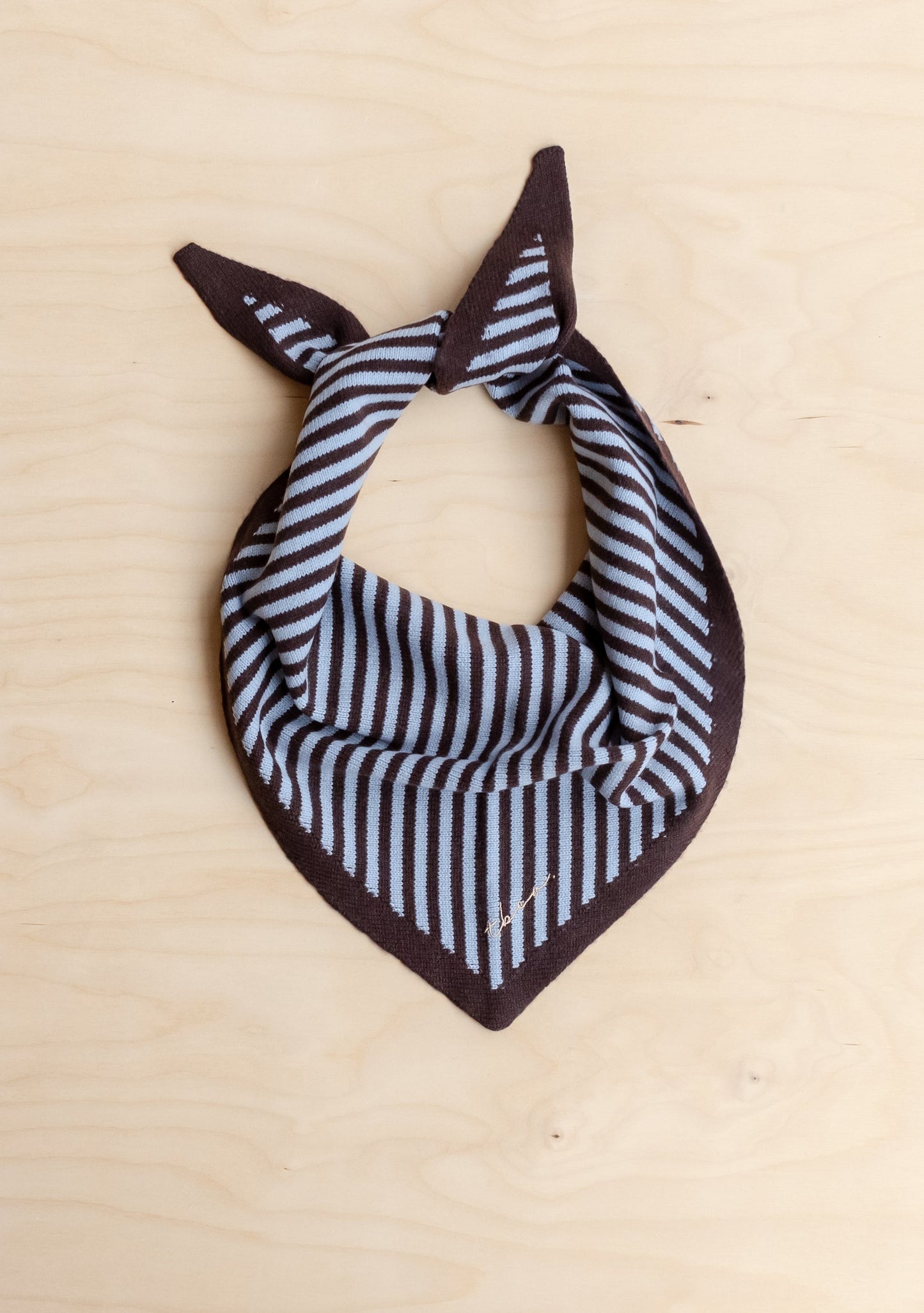 Merino Wool Triangle Scarf - Blue & Brown Stripe
