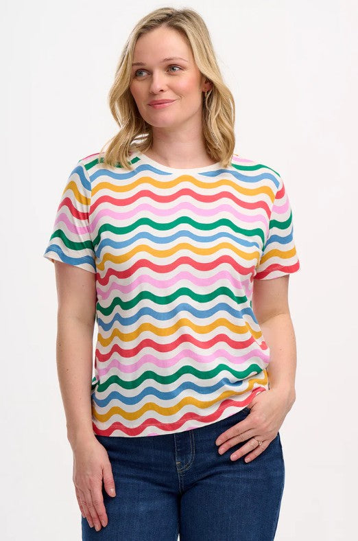 Maggie T-Shirt - Multi, Wavy Rainbow Stripes