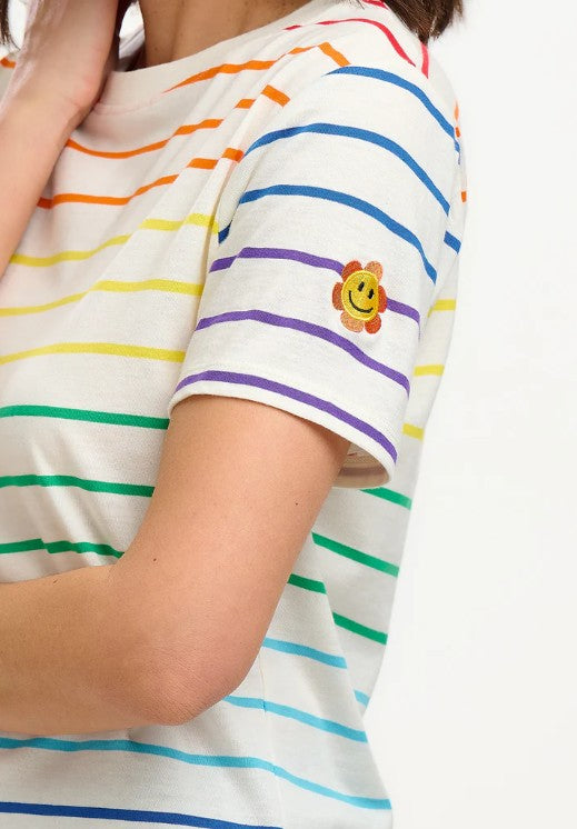 Maggie T-Shirt - Multicolour, Triple Rainbow, Flower Face