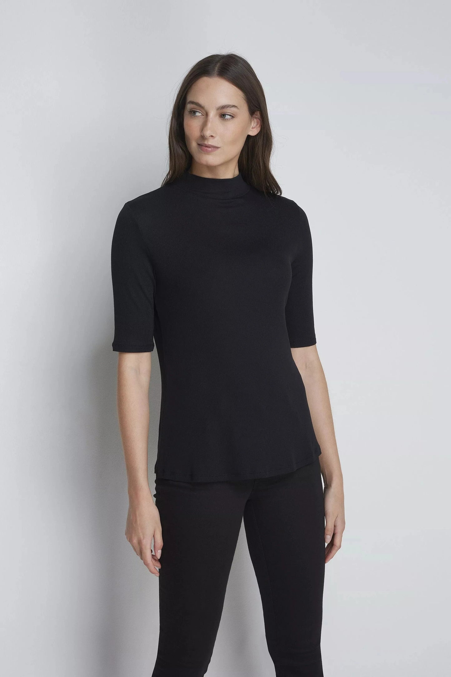 Mock Neck Micro Modal Top Black