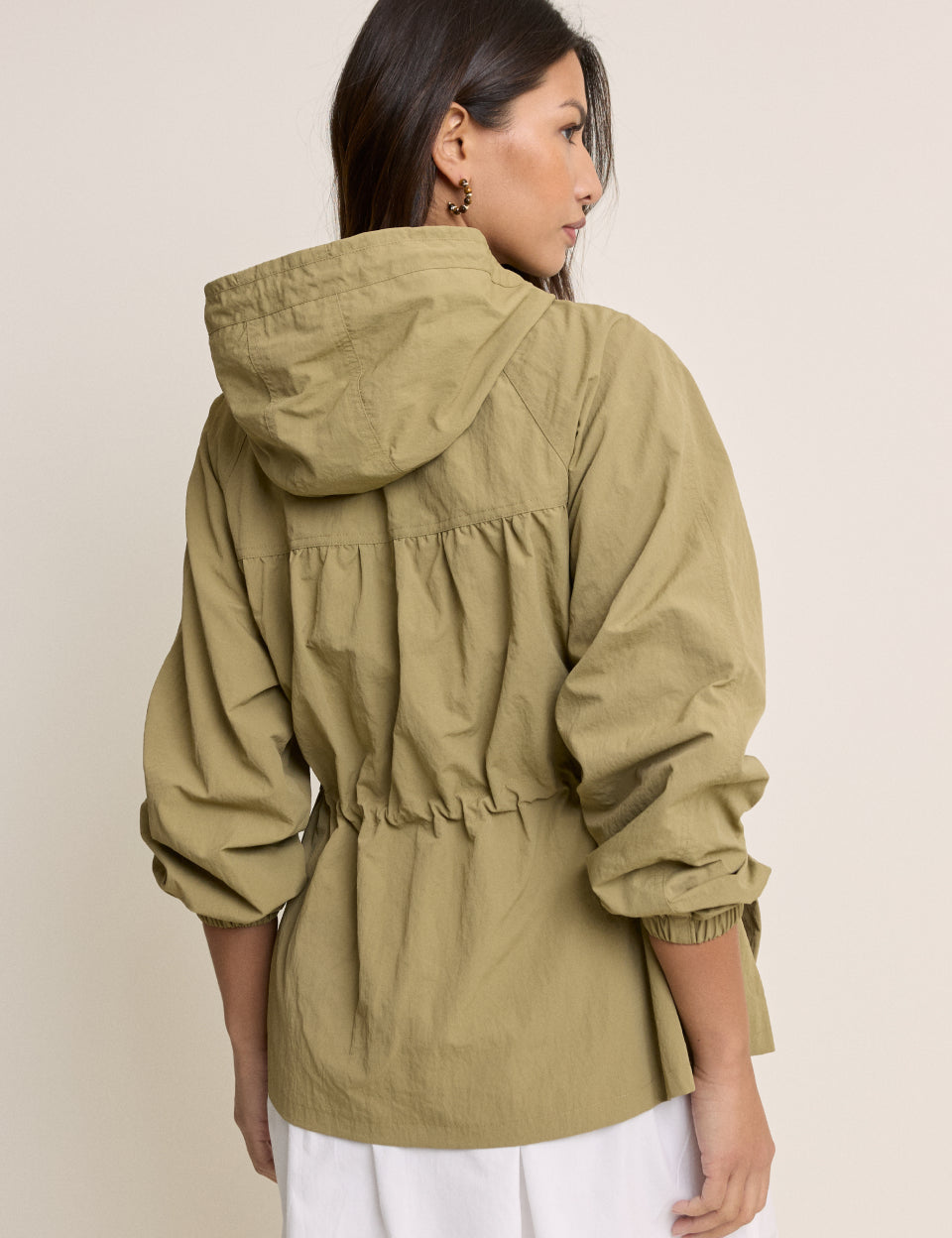 Khaki Drawcord Waist Hooded Parka