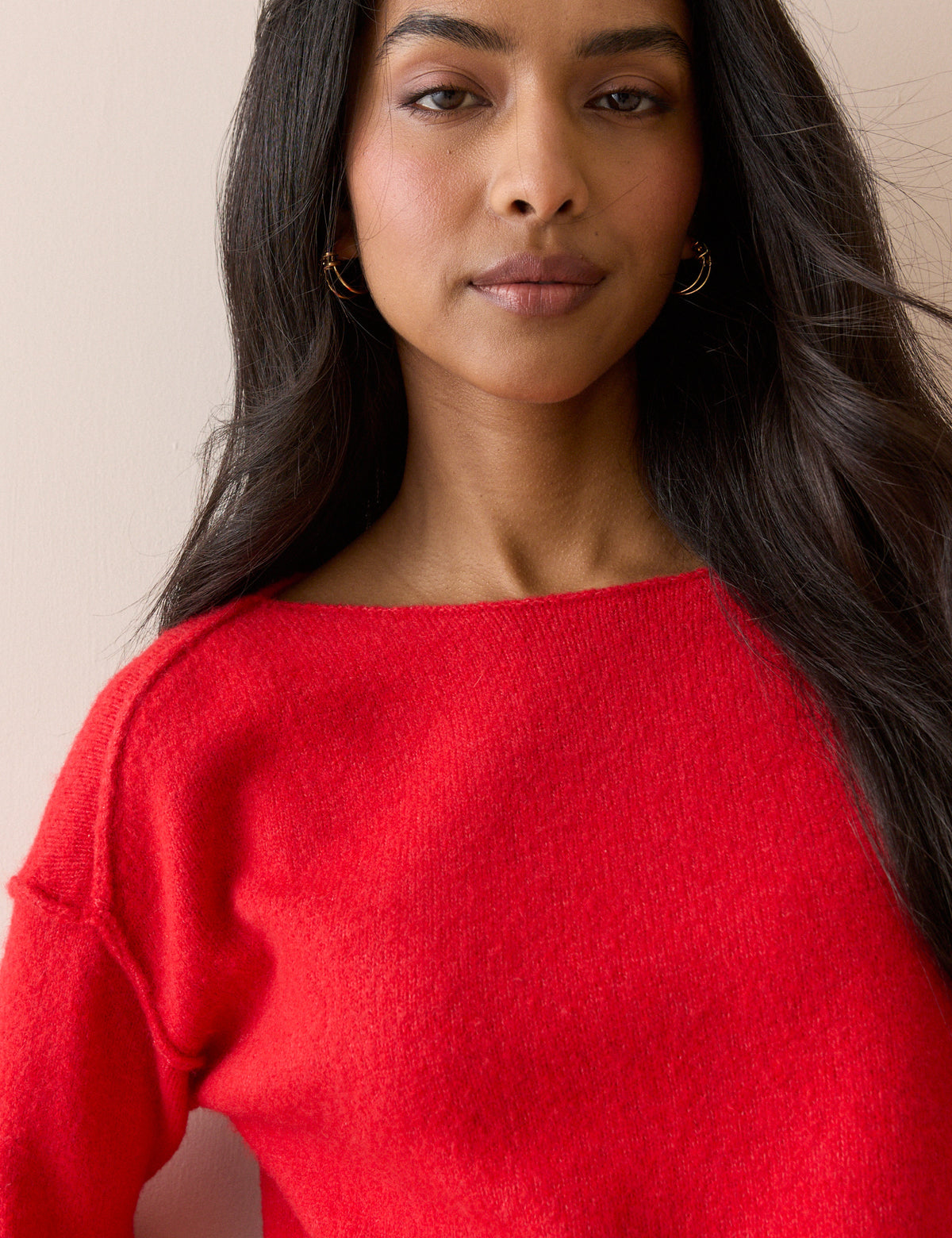 Red Boat Neck Knitted Jumper