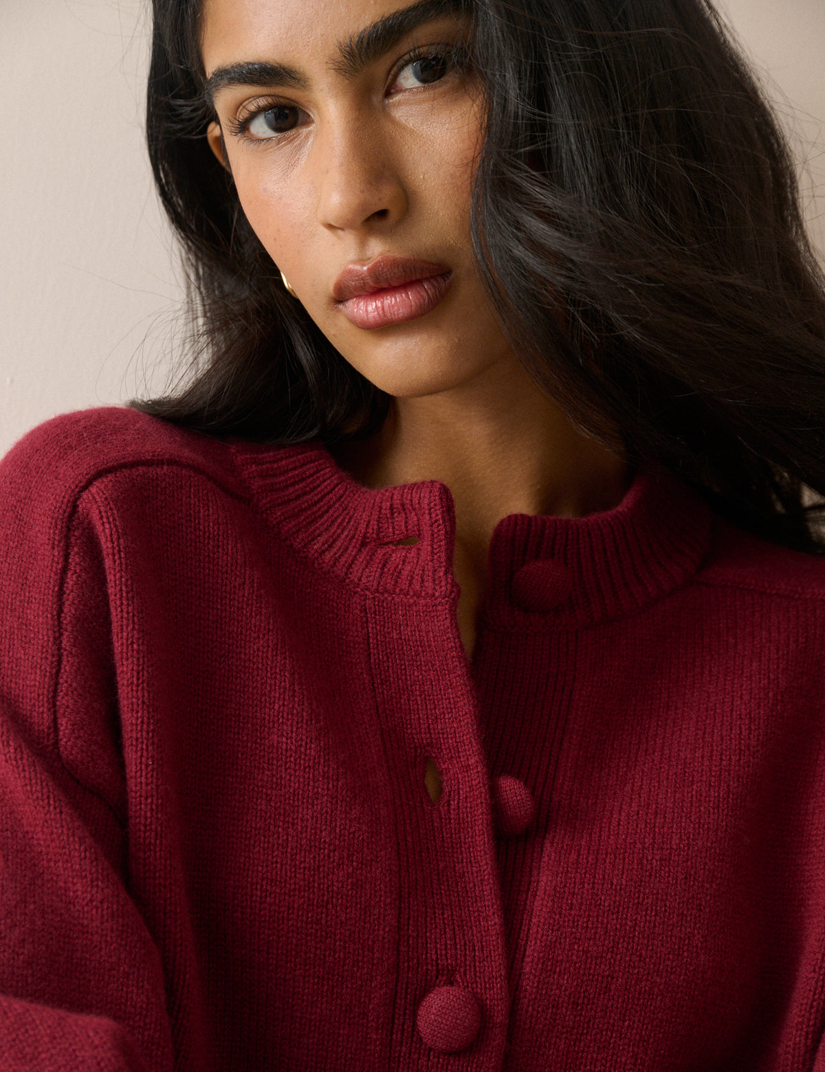 Dark Red Wool Saddle Lily Cardigan