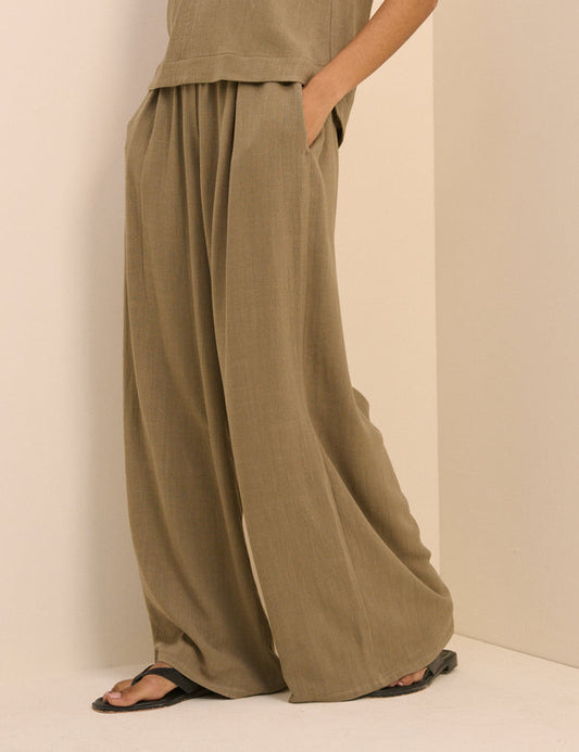 Khaki Wide Leg Jerrow Trousers