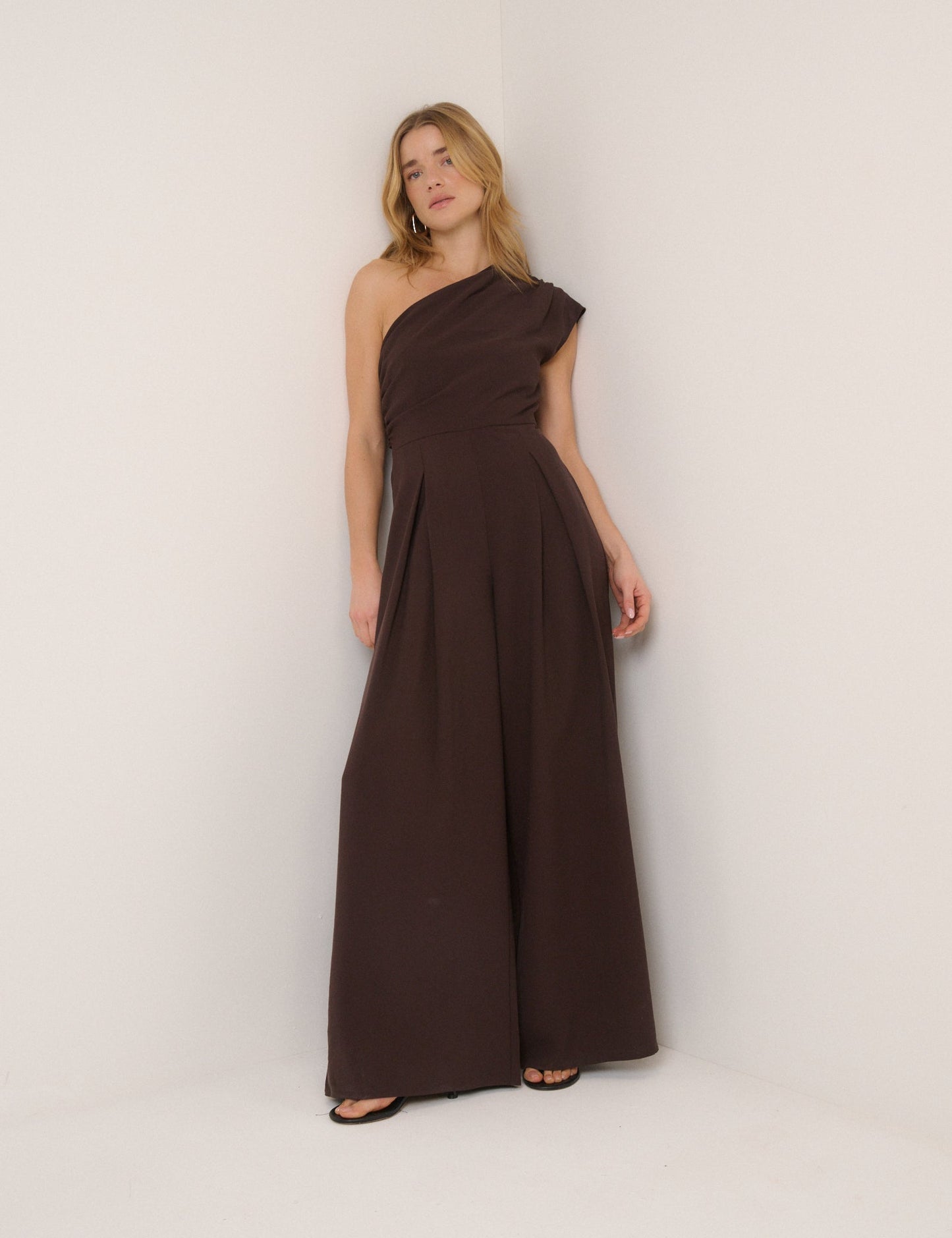 Brown One Shoulder Sanaria Jumpsuit