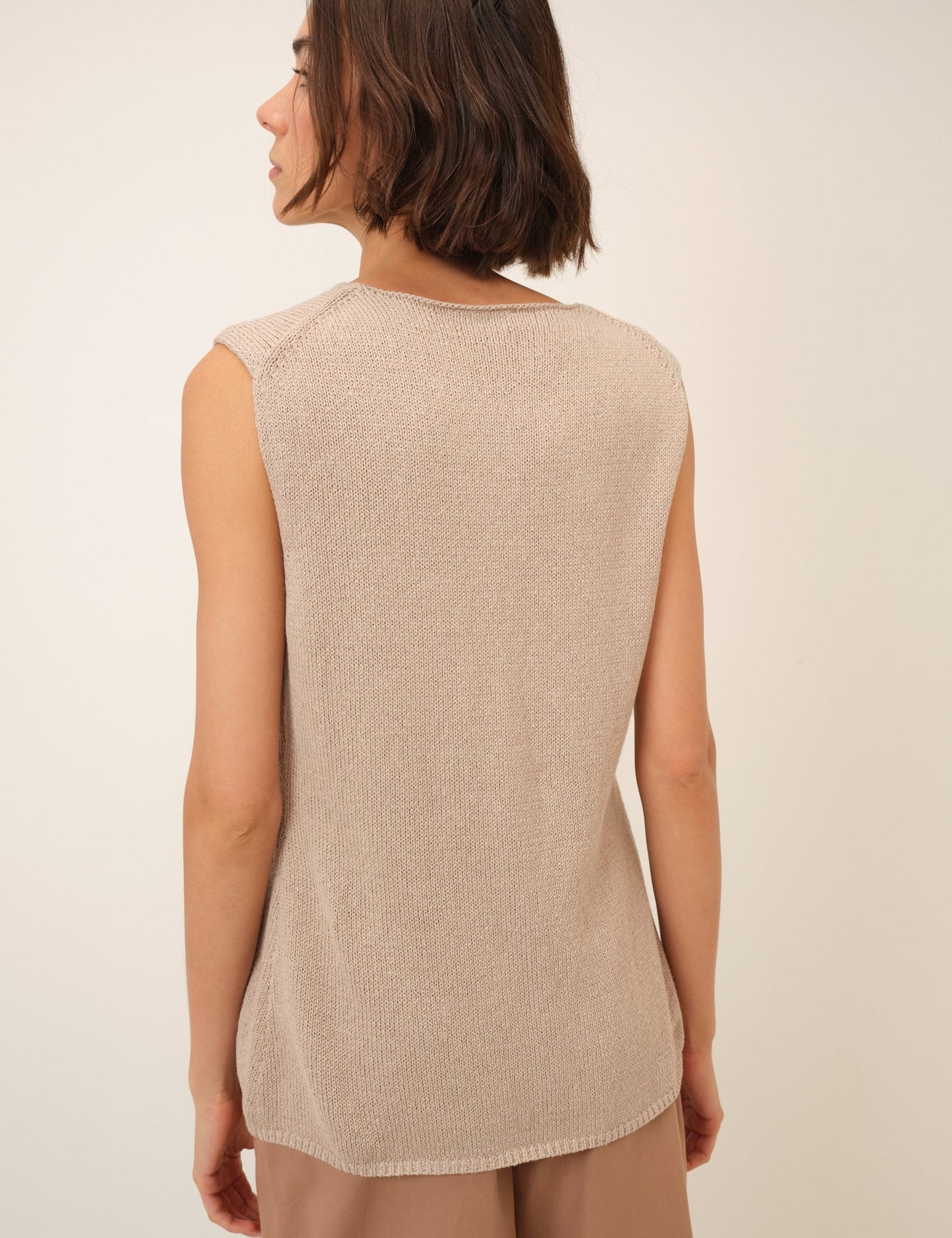 Sand Linen-Blend Sleeveless Knitted Top