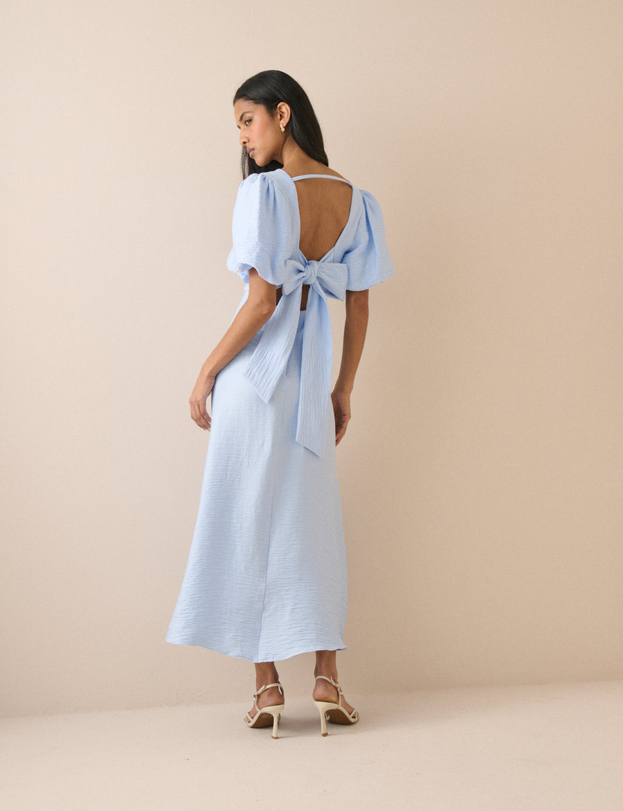 Baby Blue Puff Sleeve Zola Midi Dress