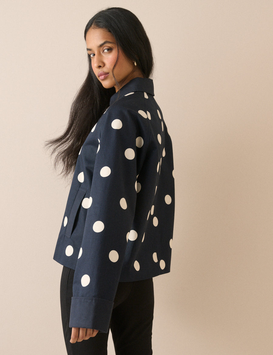 Navy Polka Dot Oyanti Swing Jacket