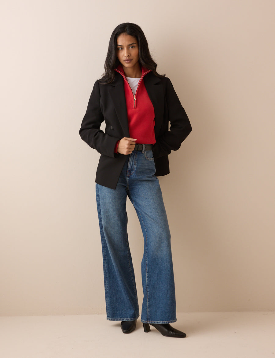 Red Quarter Zip Funnel Neck Sweatshirt