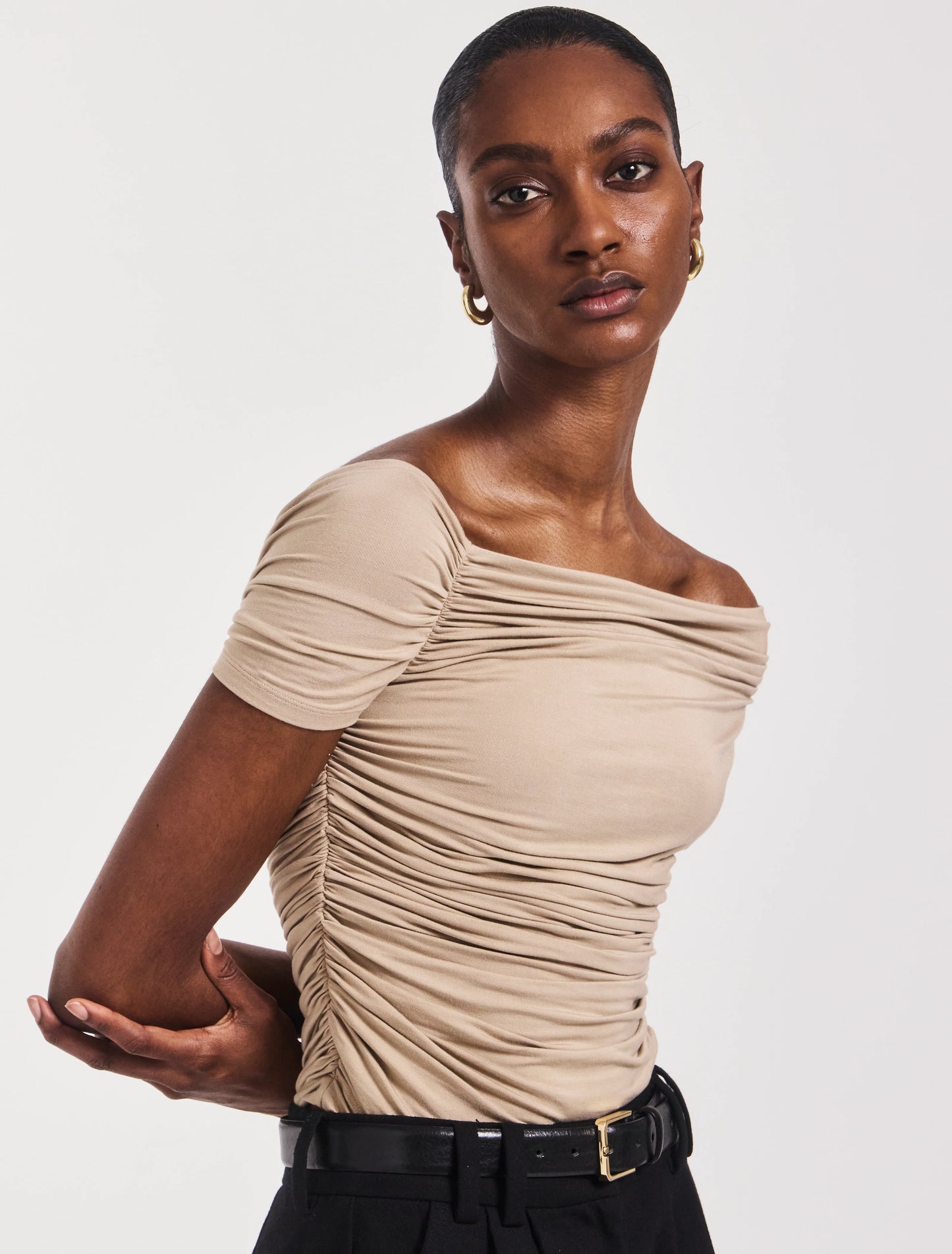 Katie Ruched Top in Taupe