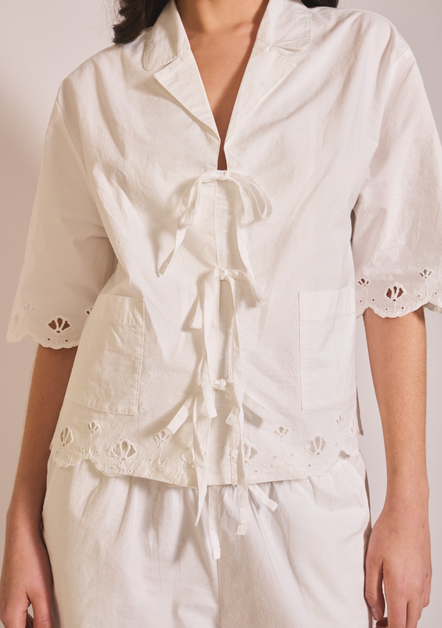 Cropped Cotton & Linen Pyjamas - White Shell