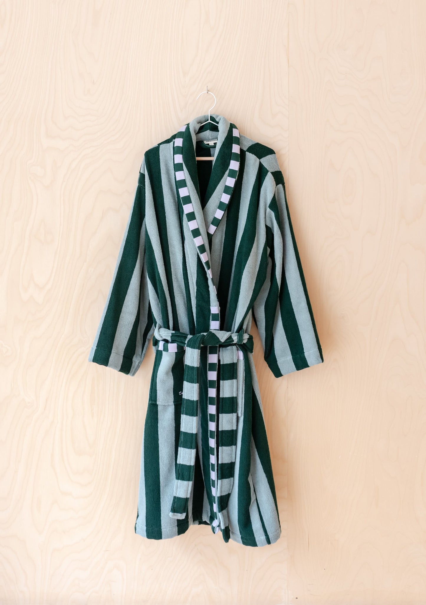 Terry Cotton Bath Robe - Green Stripe