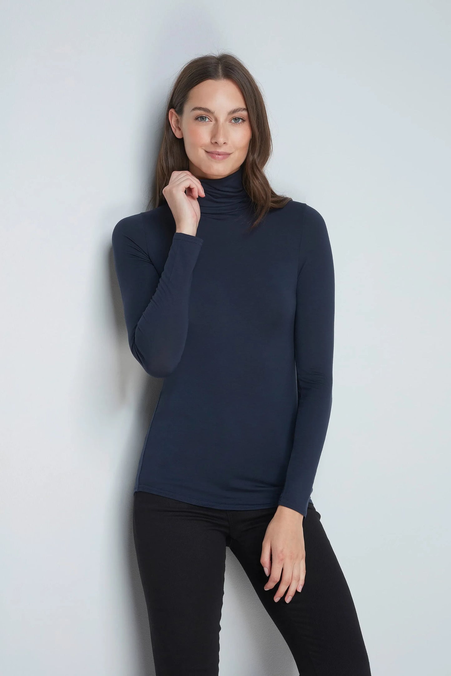 Roll Neck Micro Modal Top Navy