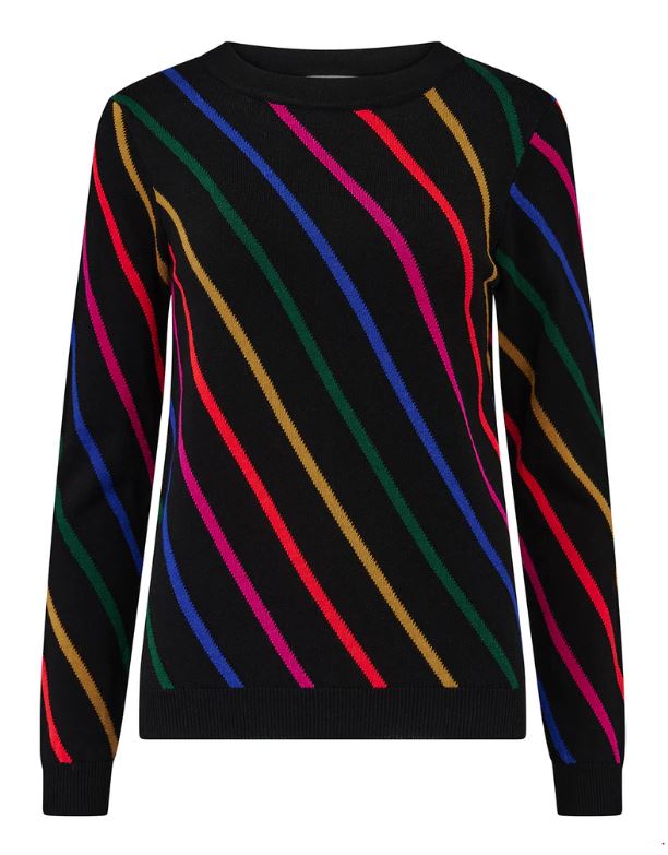 Rowena Jumper - Black, Rainbow Sliding Stripes