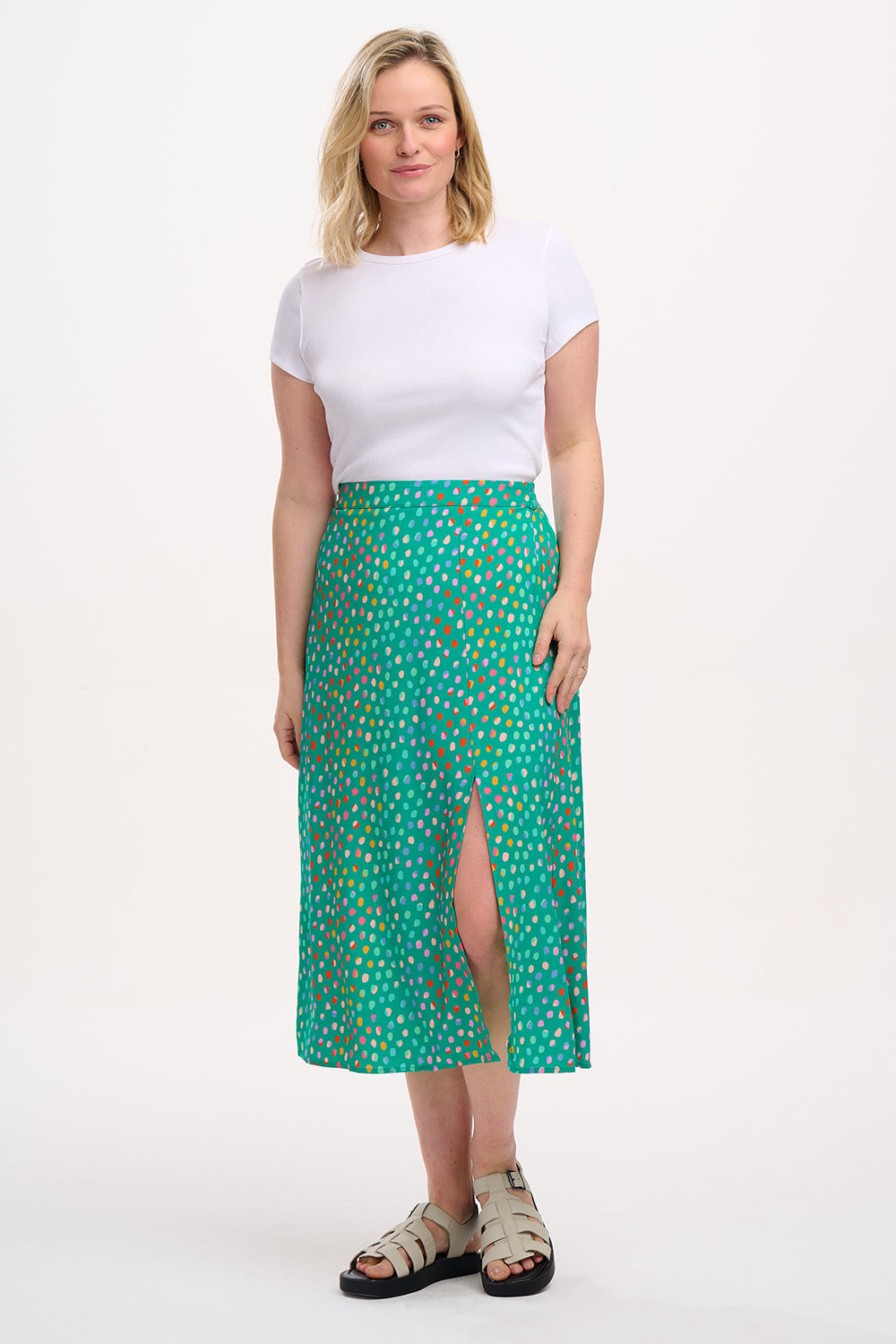 Rosalind Skirt - Green, Rainbow Pebbles