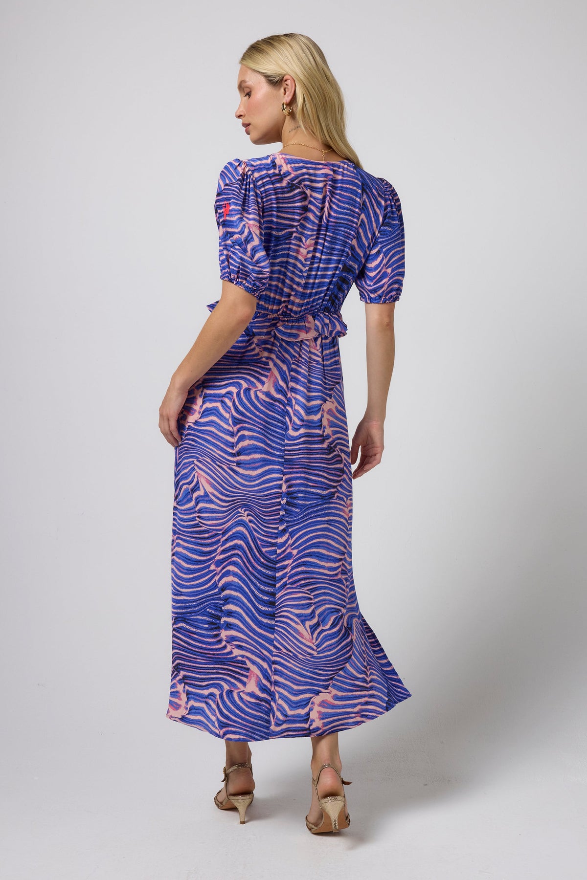 Blue Tiger Moth Ruffle Waist Midi Dress