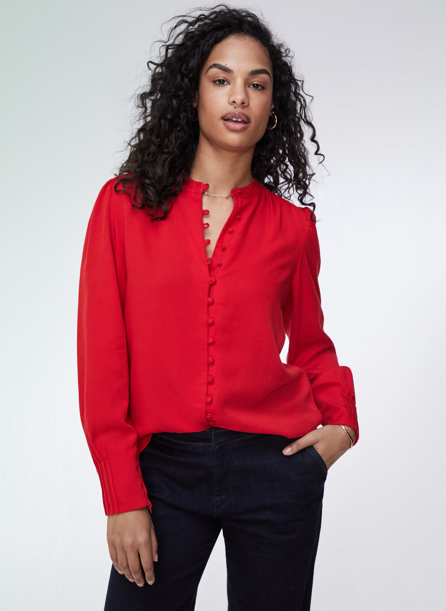 Annika Button Through Blouse Crimson Red