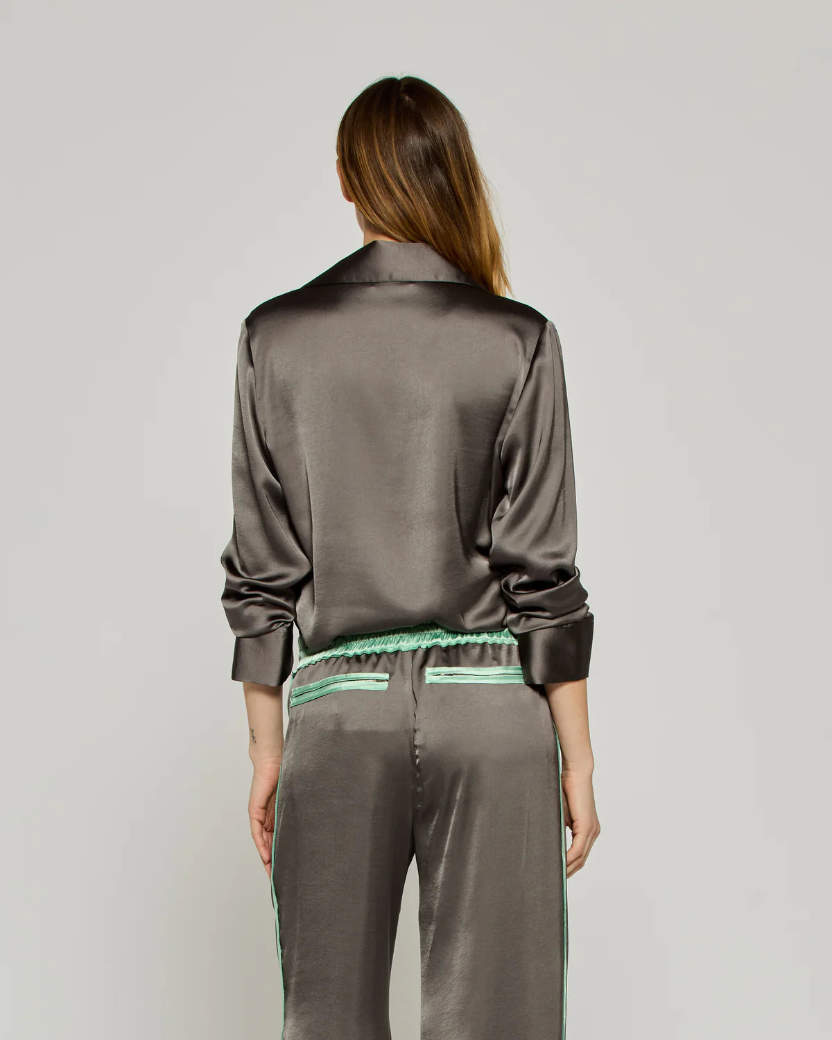 Satin Revere Collar Shirt - Charcoal