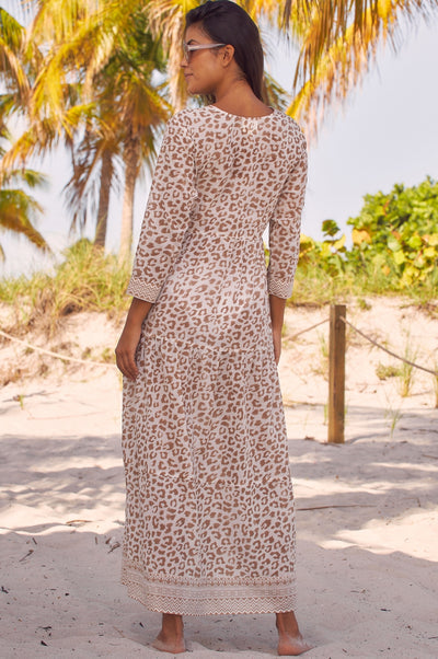 Mykonos Maxi Dress Organic Cotton Beach Cover Up - Soft Cheetah