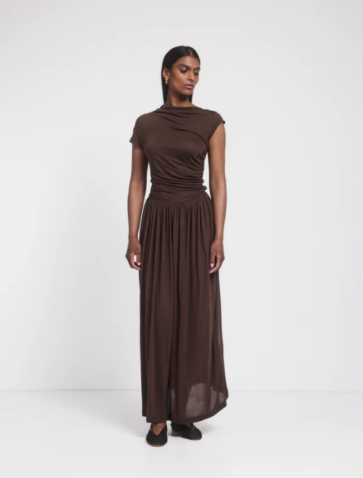 Priam Draped Dress in Bracken