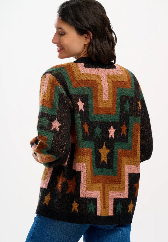 Morganna Cardigan - Multi, Chevron & Stars